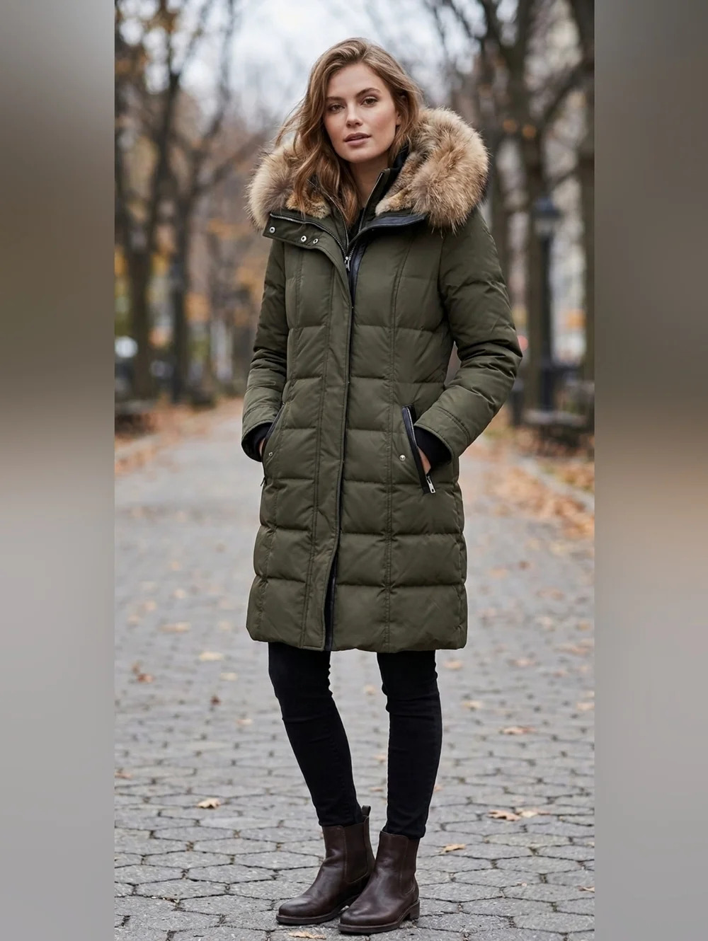 Mackage Long Coat Harley Army Khaki Raccoon Rabbit Down Filled Leather L - Picture 2 of 16